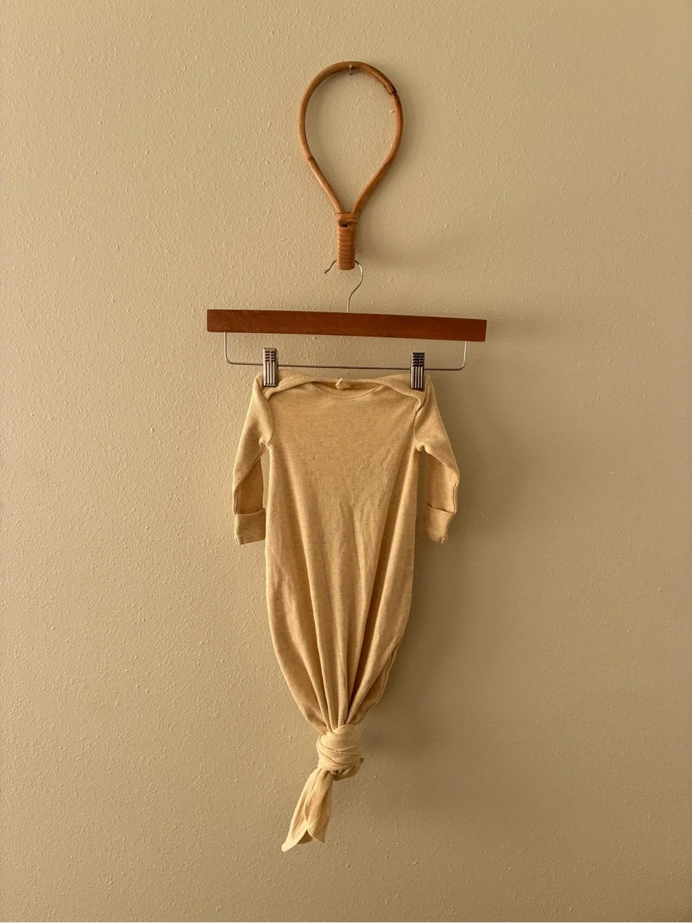 Quincy Mae Ribbed Knit Baby Gown in Cream
